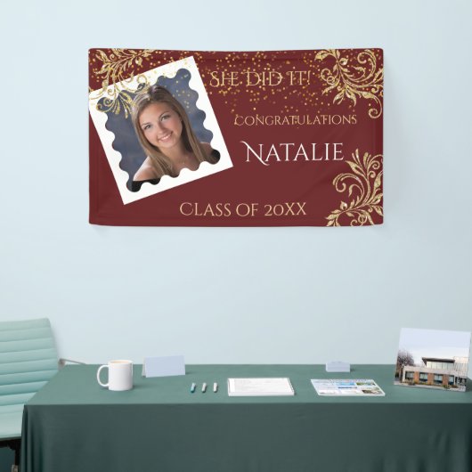 Mooi, Afstuderen, Faux Glitter, Aangepaste foto, Spandoek (Beurs)