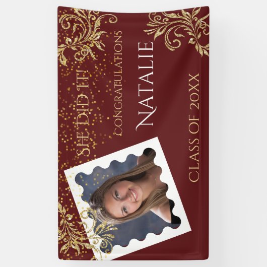 Mooi, Afstuderen, Faux Glitter, Aangepaste foto, Spandoek (Verticaal)