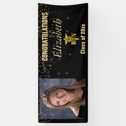 Mooi, Afstuderen, Gouden Glitter, Douanefoto, Spandoek (Verticaal)