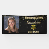 Mooi, Afstuderen, Gouden Glitter, Douanefoto, Spandoek (Horizontaal)