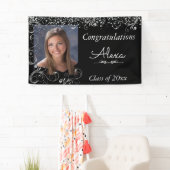 Mooi, Afstuderen, Silver Glitter en Confetti Spandoek (Insitu)