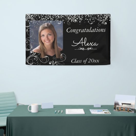 Mooi, Afstuderen, Silver Glitter en Confetti Spandoek (Beurs)
