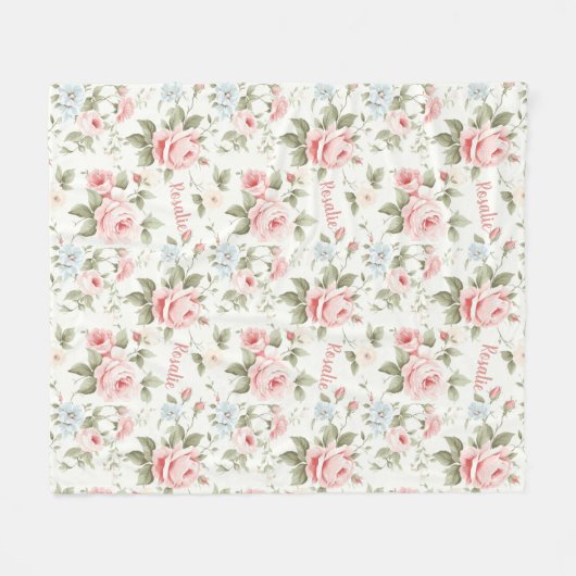 Mooi All Over Pink Rose Naam Deken (Voorkant (Horizontaal))