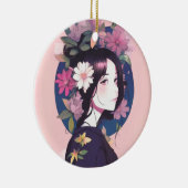 Mooi anime meisje gekroond met bloemen keramisch ornament (Rechts)