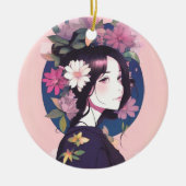 Mooi anime meisje gekroond met bloemen keramisch ornament (Voorkant)