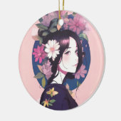 Mooi anime meisje gekroond met bloemen keramisch ornament (Links)