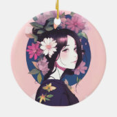 Mooi anime meisje gekroond met bloemen keramisch ornament (Achterkant)