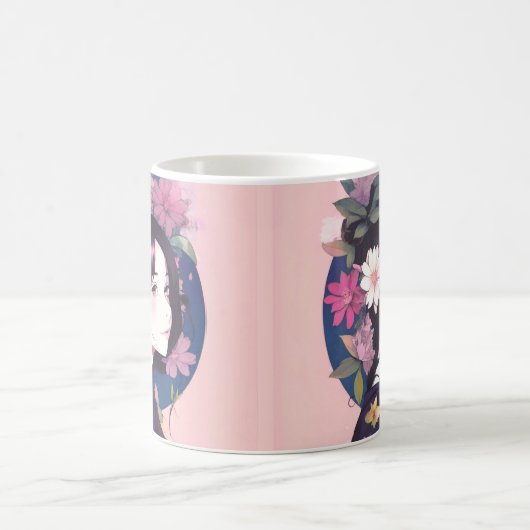 Mooi anime meisje gekroond met bloemen koffiemok (Center)