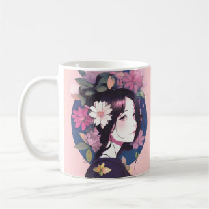 Mooi anime meisje gekroond met bloemen koffiemok