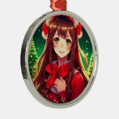 Mooi anime meisje in rode kerst metalen ornament (Rechts)