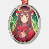 Mooi anime meisje in rode kerst metalen ornament (Links)