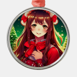 Mooi anime meisje in rode kerst metalen ornament