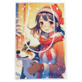 Mooi anime meisje met husky hond kerst medium cadeauzakje (Voorkant)
