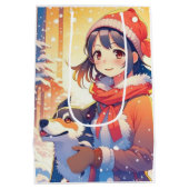 Mooi anime meisje met husky hond kerst medium cadeauzakje (Achterkant)
