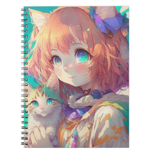 Mooi anime meisje met schattig kitten notitieboek