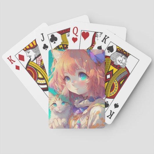 Mooi anime meisje met schattig kitten pokerkaarten (Achterkant)