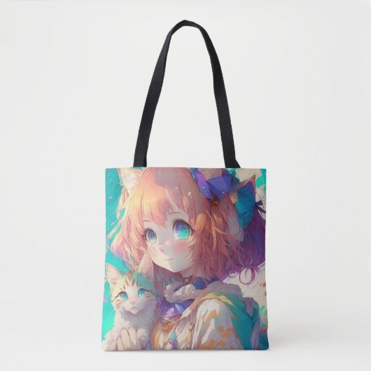 Mooi anime meisje met schattig kitten tote bag (Voorkant)