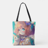 Mooi anime meisje met schattig kitten tote bag (Achterkant)