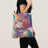 Mooi anime meisje met schattig kitten tote bag (Dichtbij)