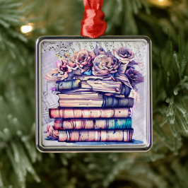 Mooi antiek stapel boeken en vintage rozen metalen ornament