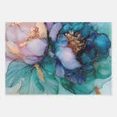 Mooi Aqua Blauw Paars Goud Bloemmotief Inpakpapier Vel (Voorkant 2)