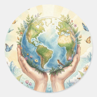 Mooi Aquarel Aarde, Vlinders en Vogels Ronde Sticker