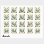 Mooi Aquarel Aarde, Vlinders en Vogels Vierkante Sticker (Vel)