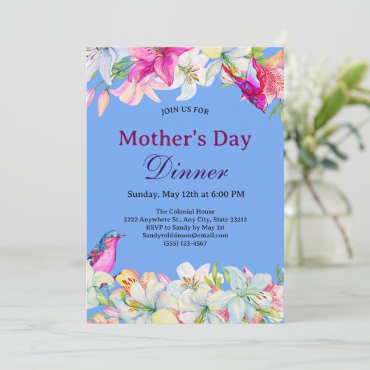 Mooi Aquarel Bloemendecor Witte Moederdag Diner Kaart (Staand voorkant)