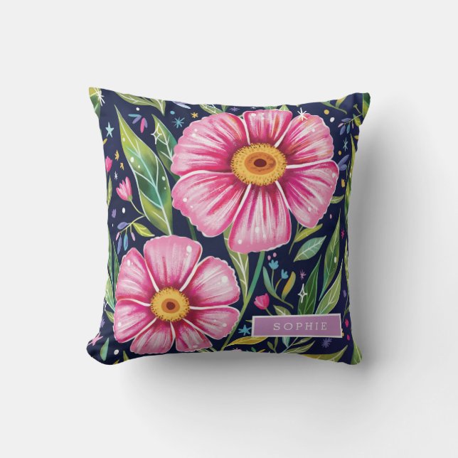 Mooi aquarel bloemmotief met eigen naam kussen (Voorkant)
