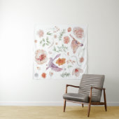 Mooi aquarel bloemmotief met kolibrie wandkleed (In Situ (horizontaal))