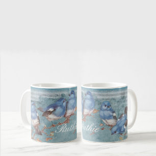 Mooi Aquarel Kleine Blauwe Vogels Gepersonaliseerd Koffiemok