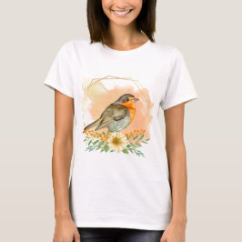 Mooi aquarel roodborstje en wilde bloemen t-shirt