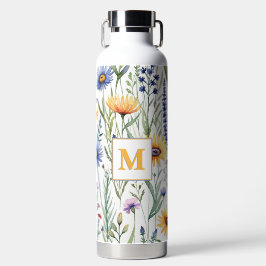 Mooi aquarel wilde bloemen gemerkt bloemig waterfles