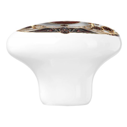 Mooi, Art Deco Goud Rood Robijnen Wit Emaille Keramische Knop (Zijkant)