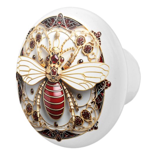 Mooi, Art Deco Goud Rood Robijnen Wit Emaille Keramische Knop (Rechts)