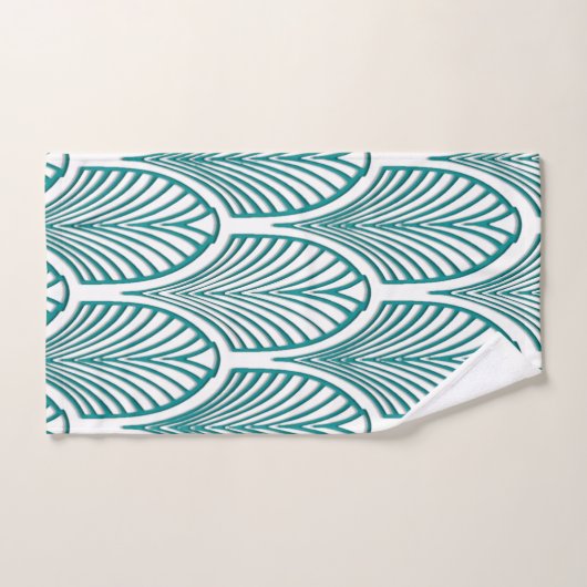Mooi, art deco, nouveau, sjabloon, blauwgroen, wit handdoek (Handdoek)