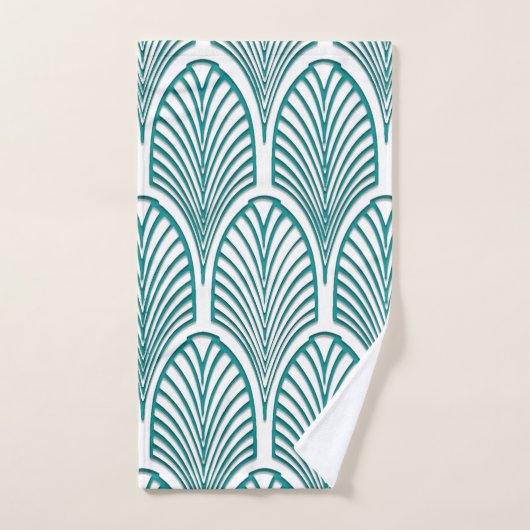 Mooi, art deco, nouveau, sjabloon, blauwgroen, wit handdoek (Handdoek)