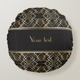 Mooi, art deco, patroon, grijs, beige, 1920,retro, rond kussen