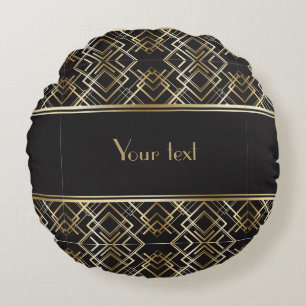 Mooi, art deco, patroon, grijs, beige, 1920,retro, rond kussen