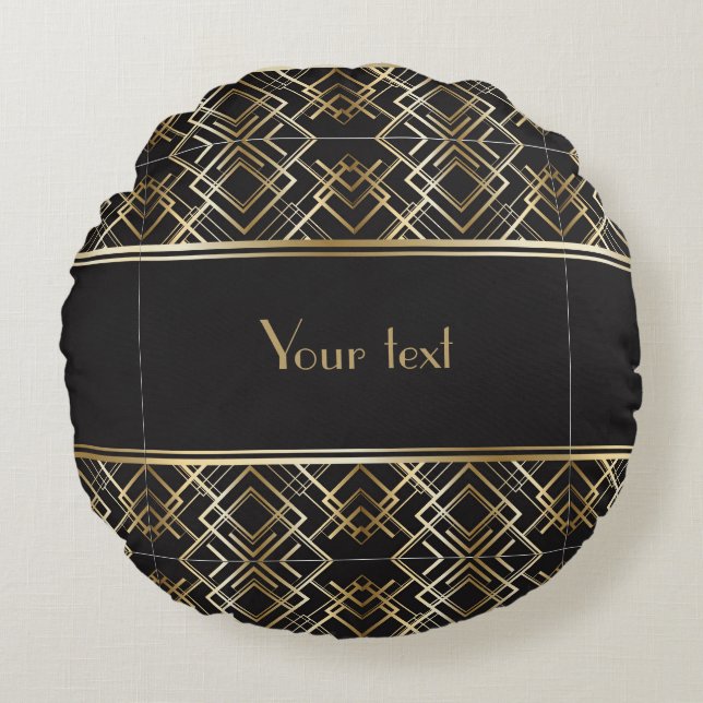 Mooi, art deco, patroon, grijs, beige, 1920,retro, rond kussen (Voorkant)