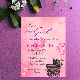 Mooi Baby Meisje Roze Baby shower Invitation Kaart