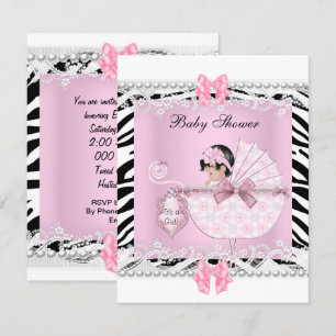 Mooi babyfeest zebra babymeisje roze kant kaart