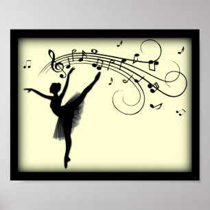 Mooi Ballerina dansen met muziekgeel Poster