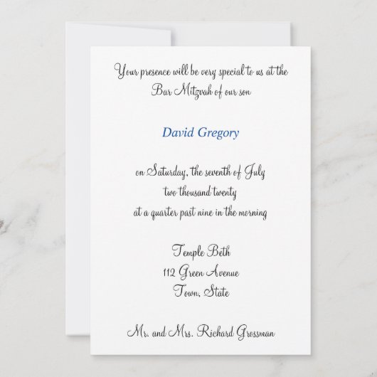 Mooi, Bar Mitswa uitnodiging, Davidster Kaart (Achterkant)