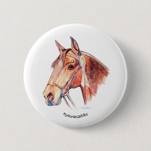 Mooi Bay Paard met Rosette Ronde Button 5,7 Cm