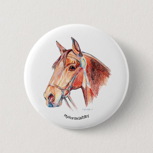 Mooi Bay Paard met Rosette Ronde Button 5,7 Cm (Voorkant)
