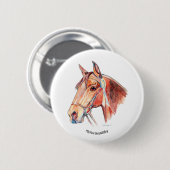 Mooi Bay Paard met Rosette Ronde Button 5,7 Cm (Voorkant /achterkant)
