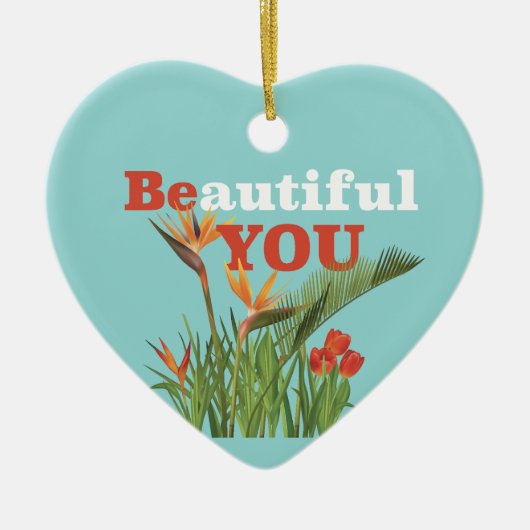 Mooi Be You Monogram Sinaasappel Tuin Bloemen Keramisch Ornament (Voorkant)