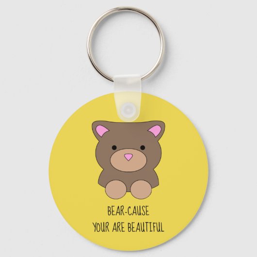 Mooi Beer Gele Cute Funny Sleutelhanger (Voorkant)