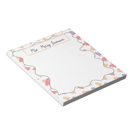 Mooi Bell Floral Pattern-patroon met naam Notitieblok (Schuin)